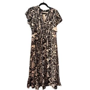 Maeve Anthropologie Black Ivory Tropical Floral Midi Dress S Flutter Sleeve Boho